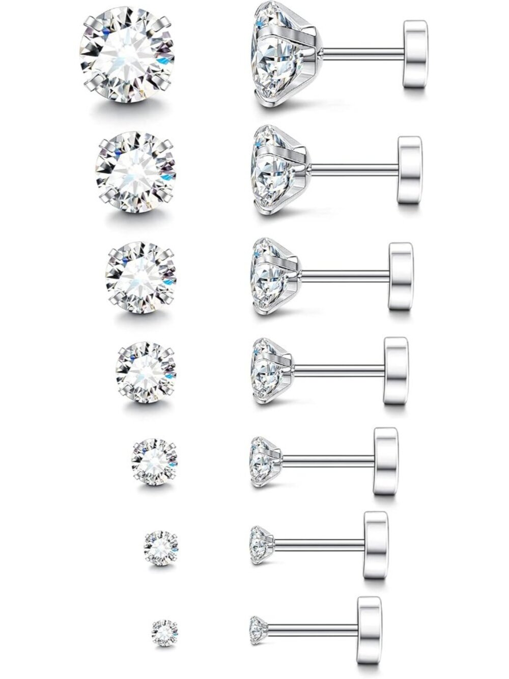 20G Hypoallergenic Flat Back Earrings for Women Men Silver 14K Gold Stainless St